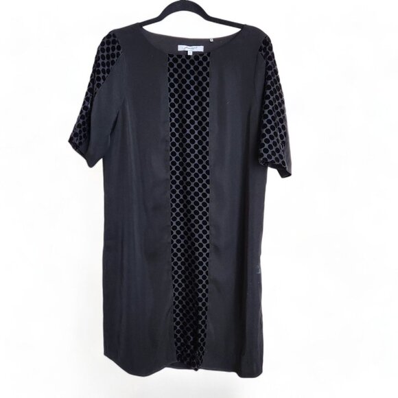 Foxcroft Sheath Dress Womens Size 4 Black Polka Dots Short Sleeves‎ Shift Zip - Picture 1 of 13